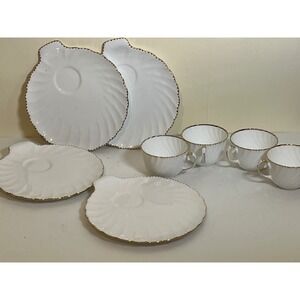 Vintage Gladstone Bone China Old Grecian Flute Tea Cup‎ Saucer Set of 4